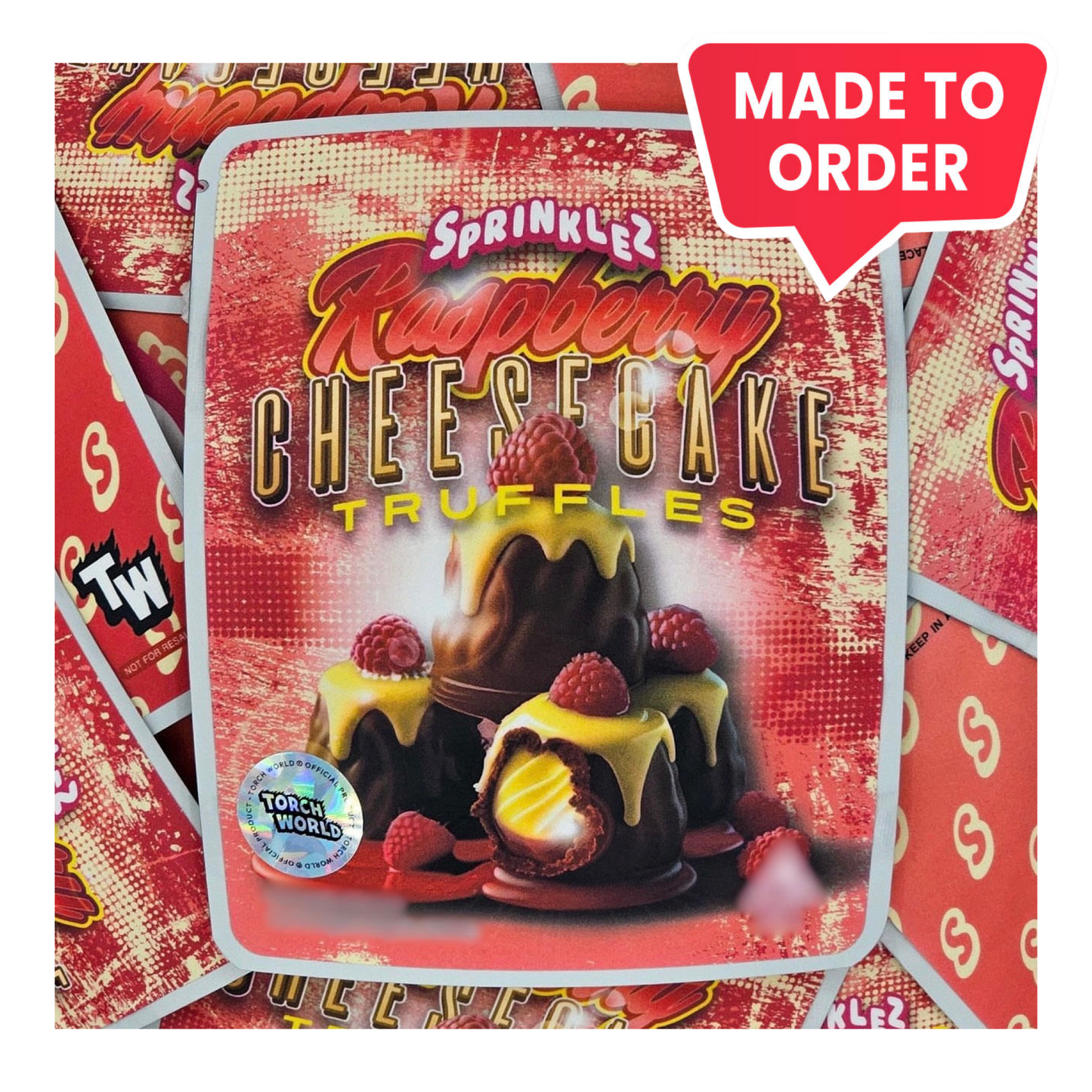 Raspberry Cheesecake Truffles 3.5g mylar bag, 4×5 — Sprinklez • Torch World — made to order