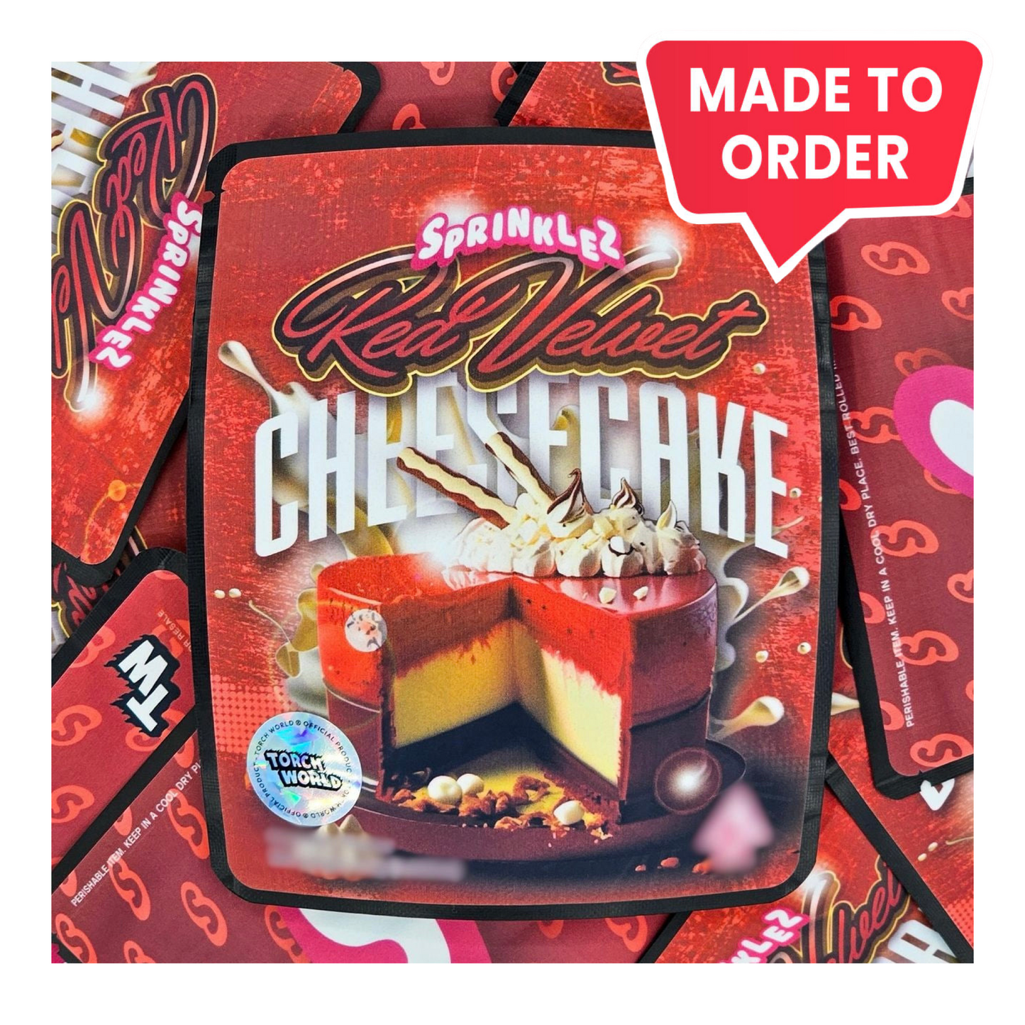 Red Velvet Cheesecake 3.5g mylar bag, 4×5 — Sprinklez • Torch World — made to order