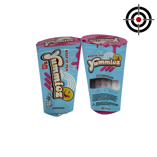 Strawberry Yummiez Mylar Bags 3.5g The Ten Co — 3.5g pre‑printed mylar bag — overview (front, back & gusset)