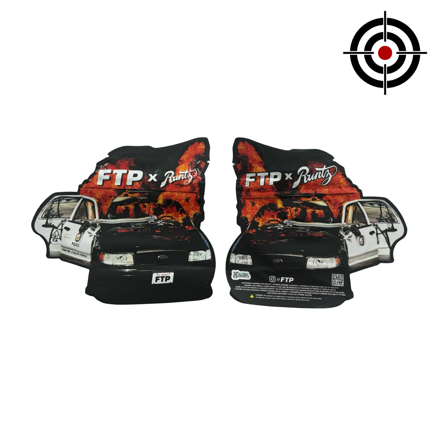 FTP x Runtz Mylar Bags 3.5g Runtz — 3.5g pre‑printed mylar bag — overview (front, back & gusset)