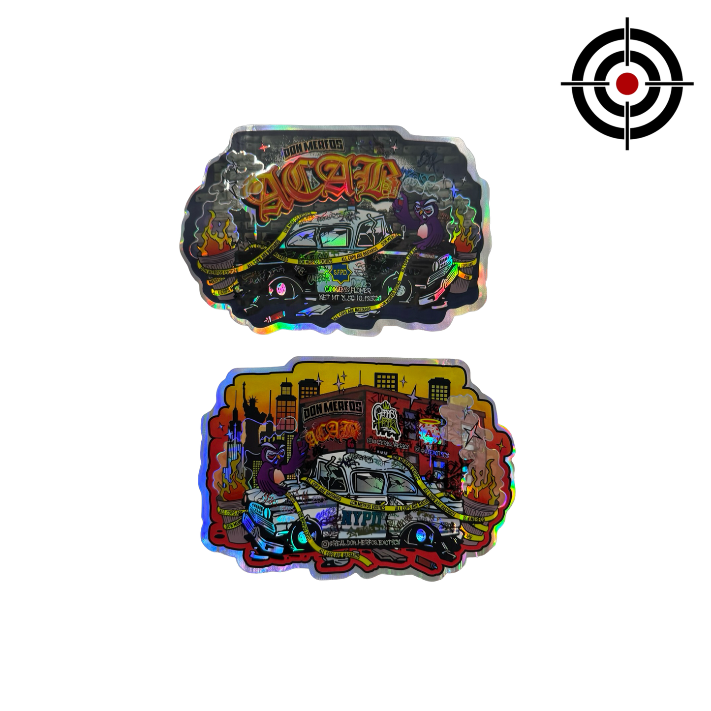 ACAB 3.5g Mylar Bags Don Merfos — 3.5g pre‑printed mylar bag — overview (front, back & gusset)