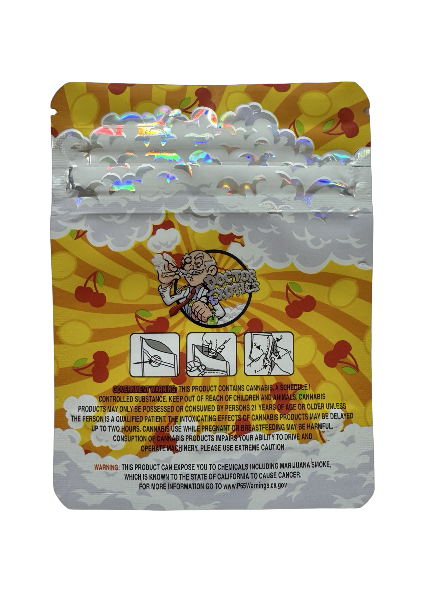 Lemon Cherry Mylar Bags 3 5G Doctor Exotics — 3.5g pre‑printed mylar bag — back