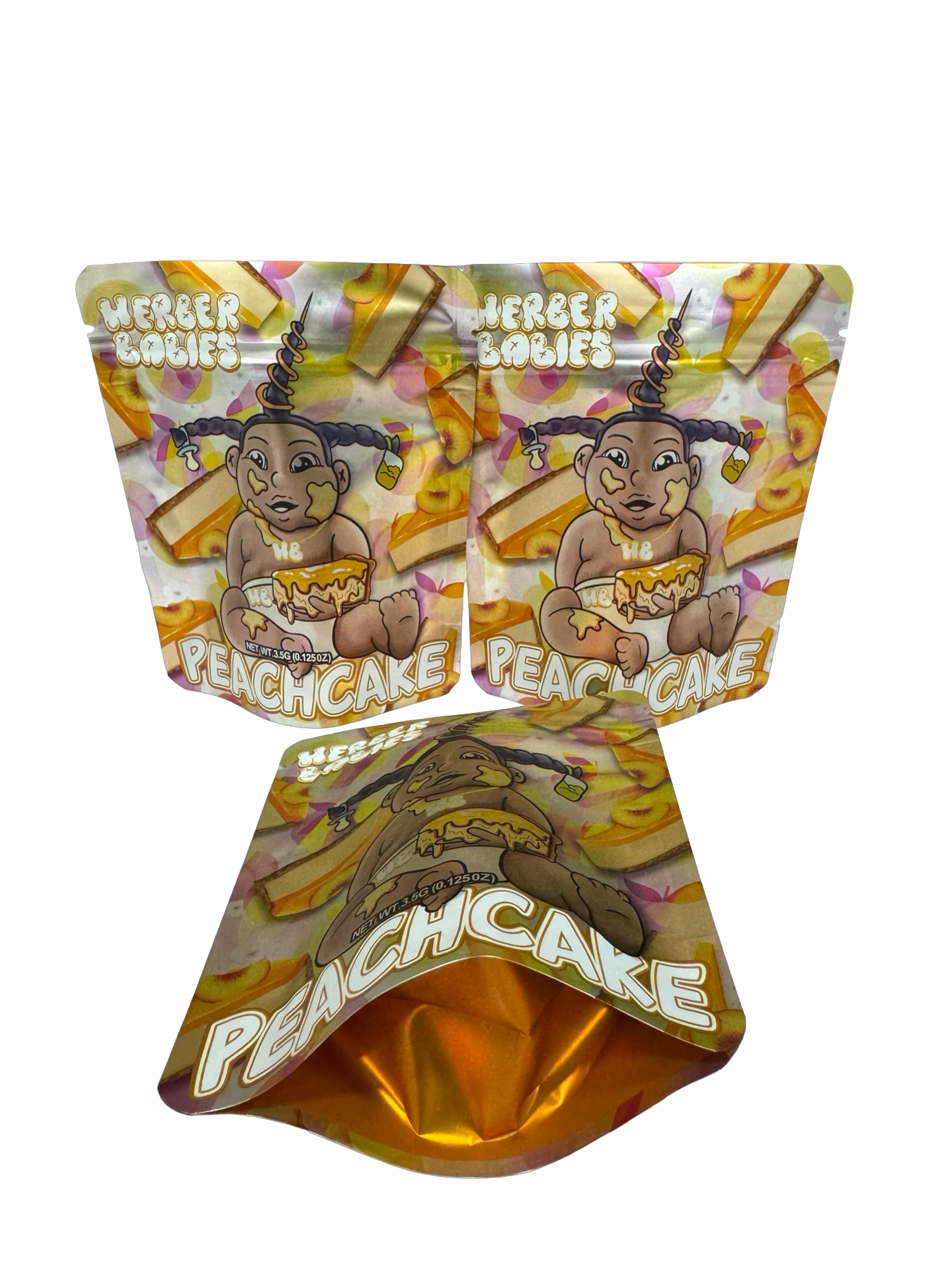 Peachcake Mylar Bags 3.5g Herber Babies