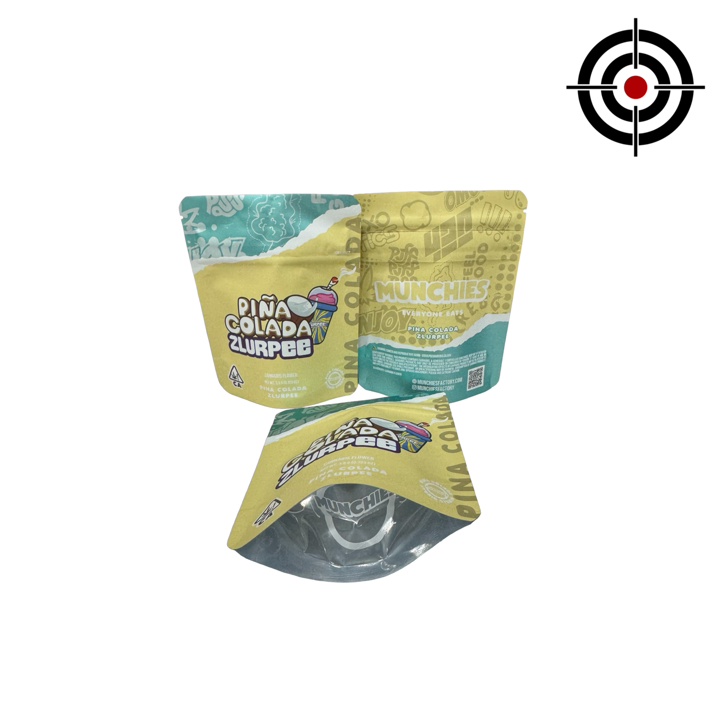 Pina Colada Zlurpee Mylar Bags 3.5g Munchies — 3.5g pre‑printed mylar bag — overview (front, back & gusset)