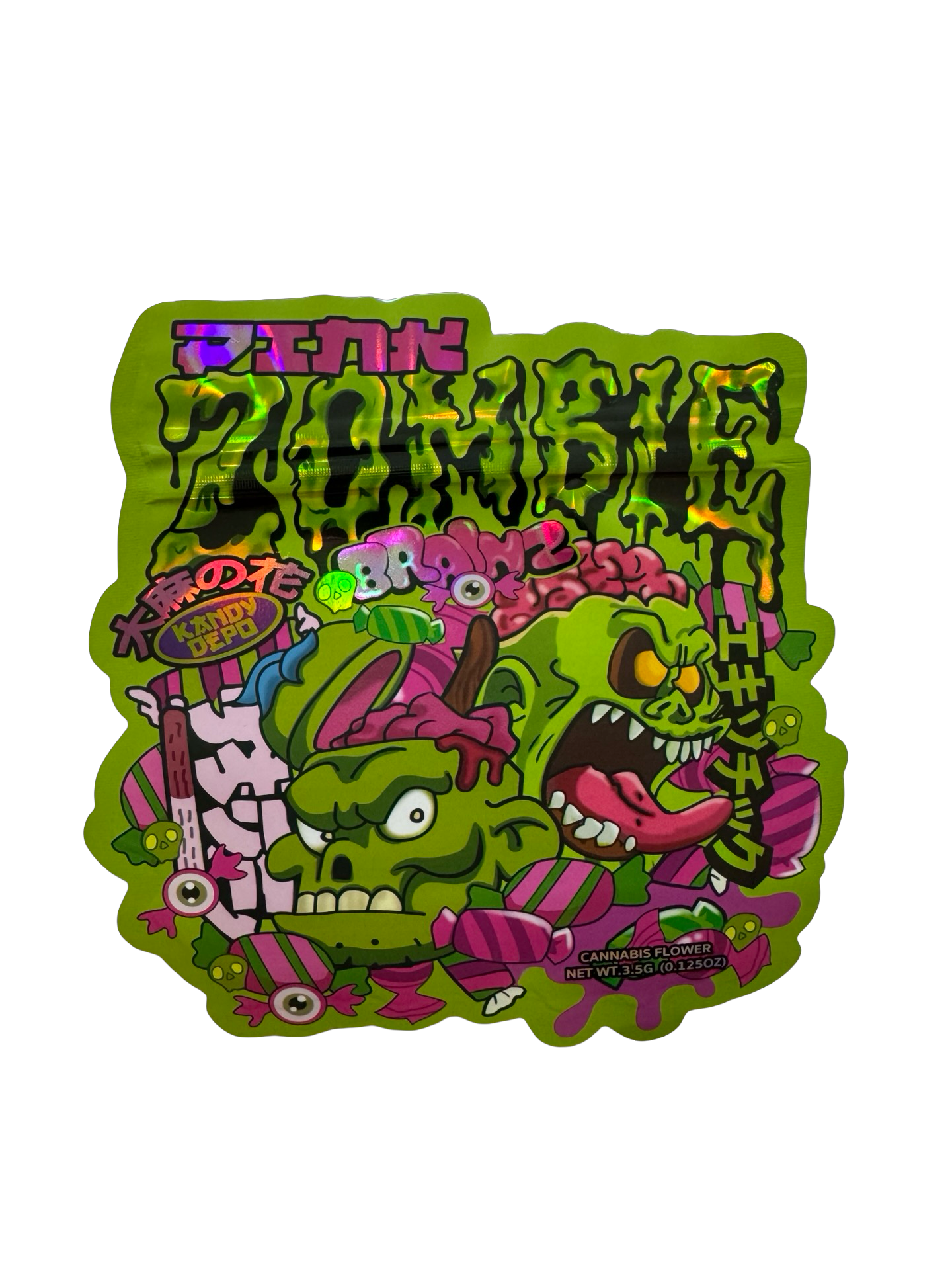 Pink Zombie Brainz Mylar Bags 3.5g Kandy Depo