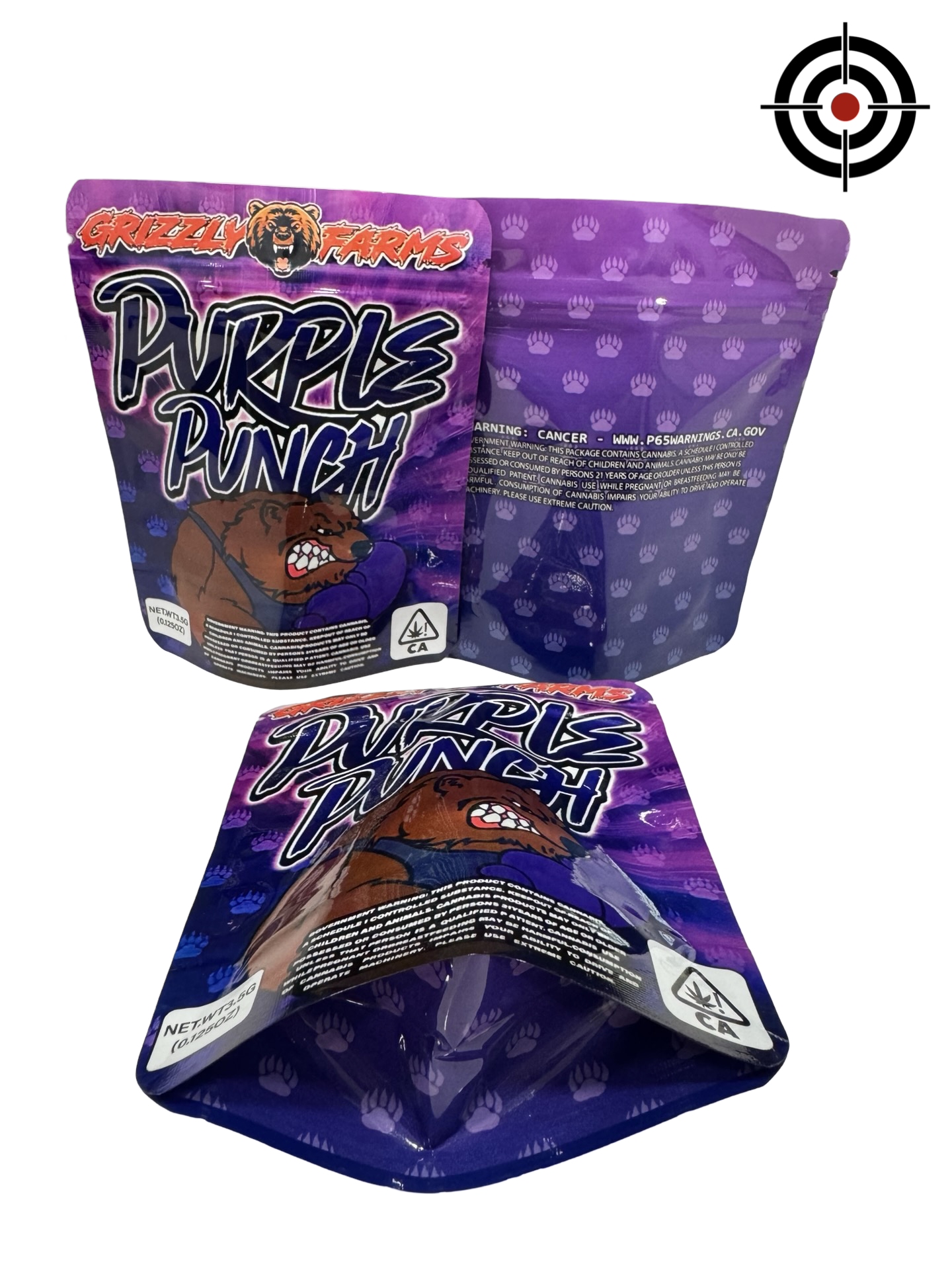 Purple Punch Mylar Bags 3.5g Grizzly Farms