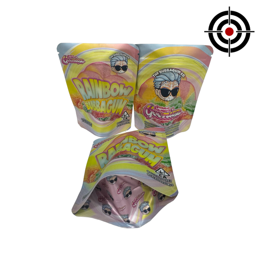 Rainbow Bubbagum Mylar Bags 3.5g Gooniez — 3.5g pre‑printed mylar bag — overview (front, back & gusset)