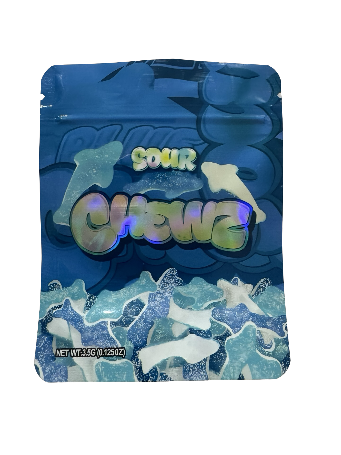 Sour Blue Sharks Mylar Bags 3.5g Chewz