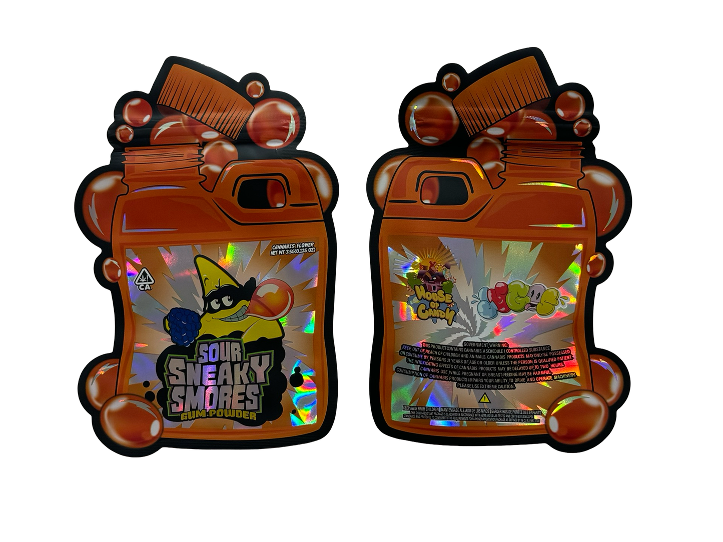 Sour Sneaky Smores Mylar Bags 3.5g House of Candy — 3.5g pre‑printed mylar bag — overview (front, back & gusset)