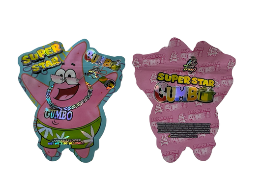 Super Star Gumbo 3.5g Mylar Bags Fly Trap front and back