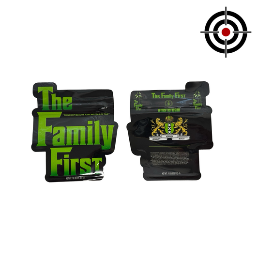 The Family First 1g Mylar Bags (1 gram) front and back