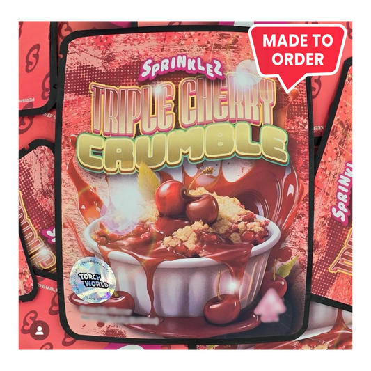 Triple Cherry Crumble 3.5g mylar bag, 4×5 — Sprinklez • Torch World — made to order