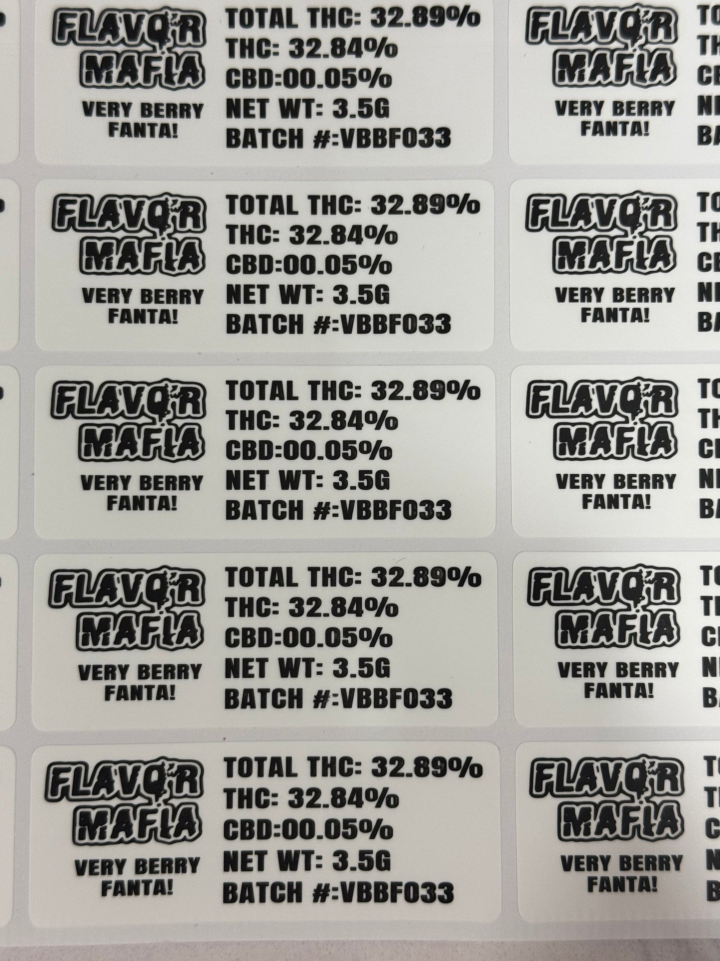Very Berry £anta 3.5g Mylar Bags Flavor Mafia labels