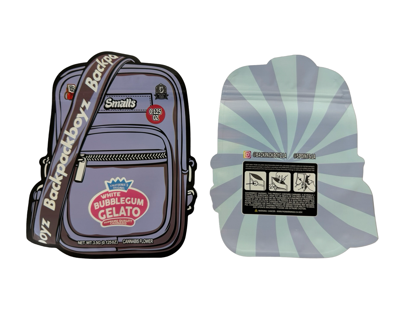 White Bubblegum Gelato Smalls Mylar Bags 3.5g Backpack Boyz