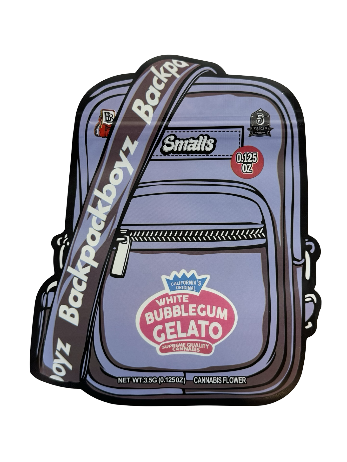 White Bubblegum Gelato Smalls Mylar Bags 3.5g Backpack Boyz