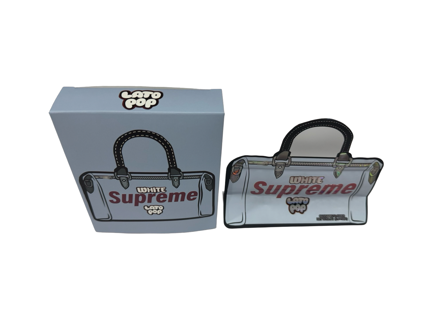 White Supreme 3.5g Mylar Bags & Boxes Lato Pop