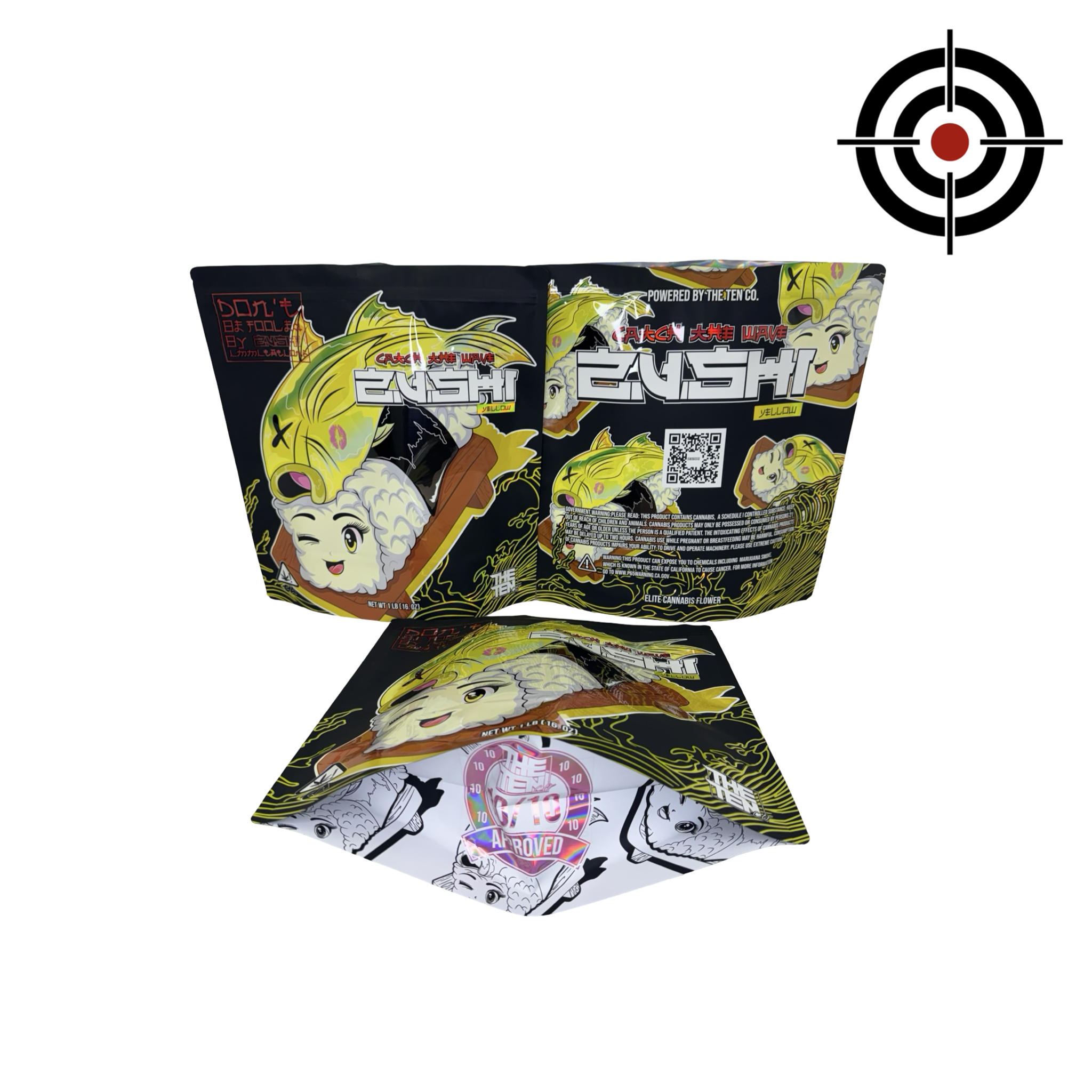 Yellow Zushi Mylar Bags 1 lb (Pound) The Ten Co | 1 lb Holographi