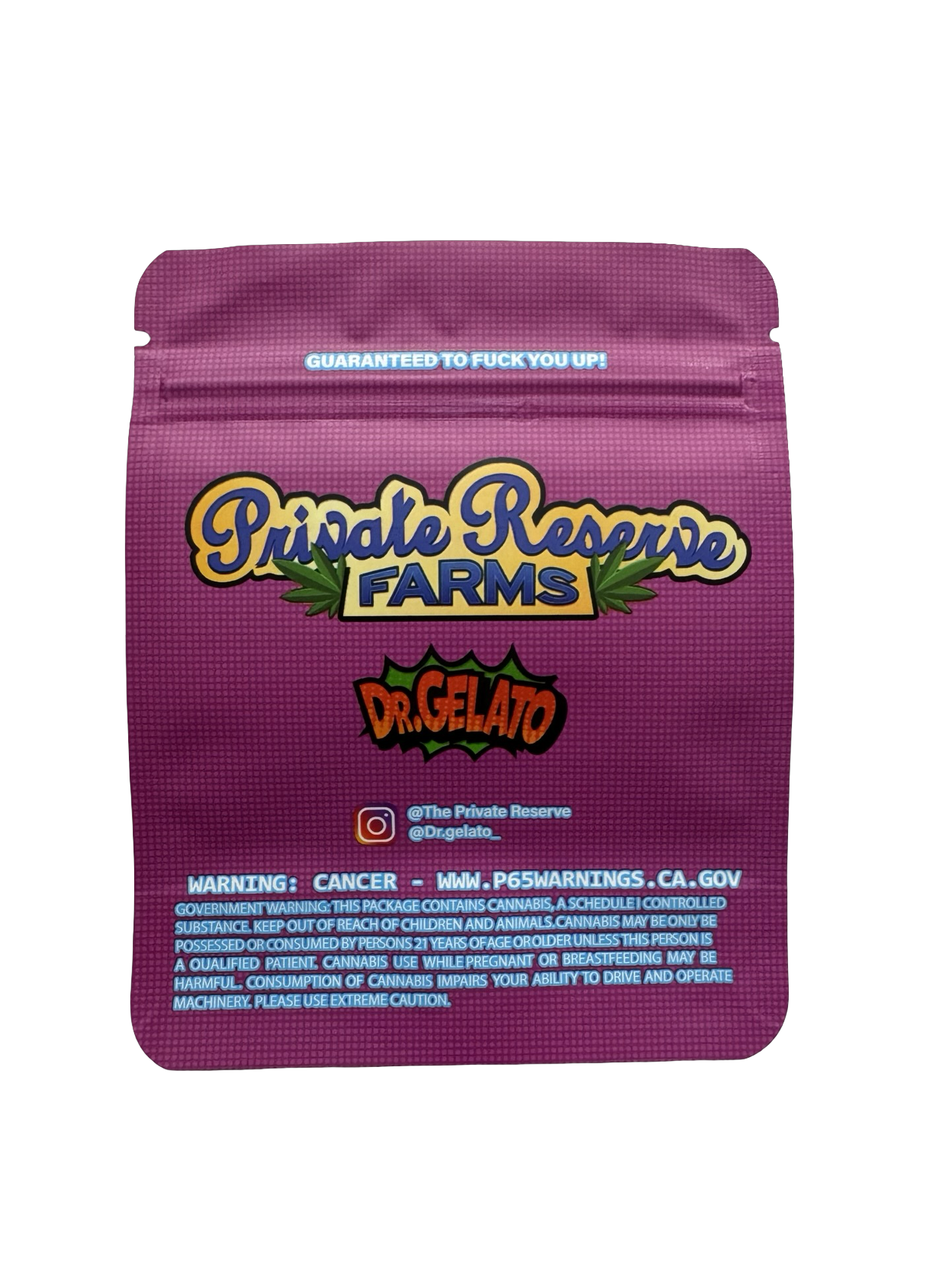 Zerbert Mylar Bags 3.5g Private Reserve Farms