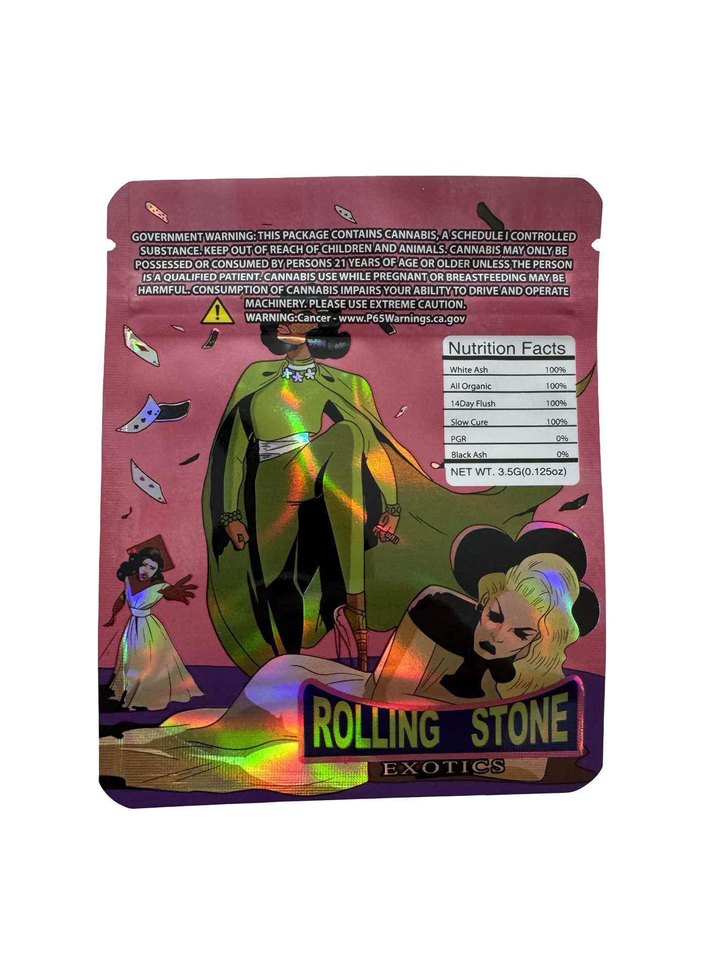 All Stars 3.5g mylar bag, 4×5 in — Rolling Stone Exotics — back with zipper, tear notch