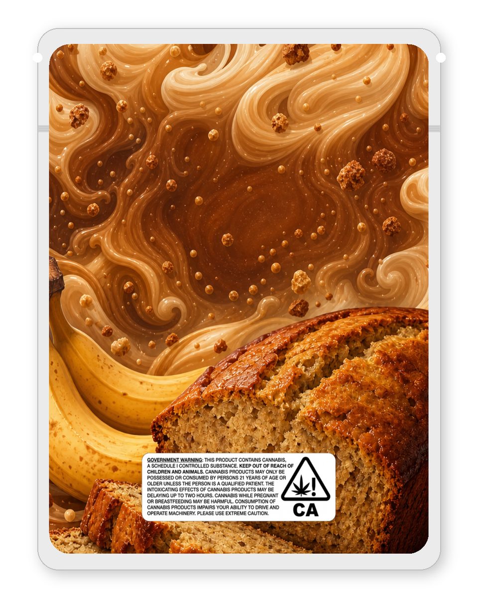Bannana Bread custom 4"x5" mylar bag design (back)