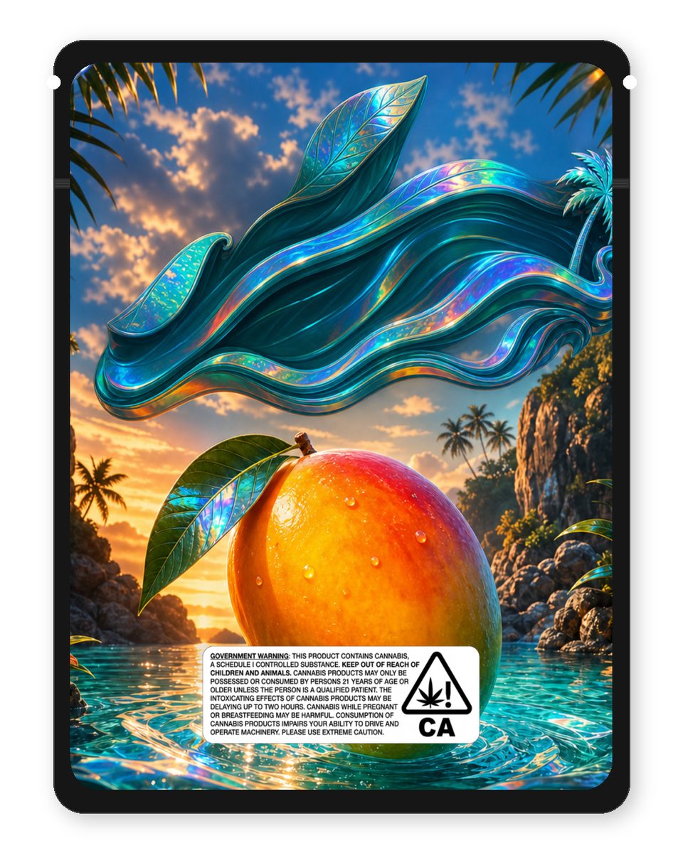 Mango Lagoon custom 4"x5" mylar bag design (back)