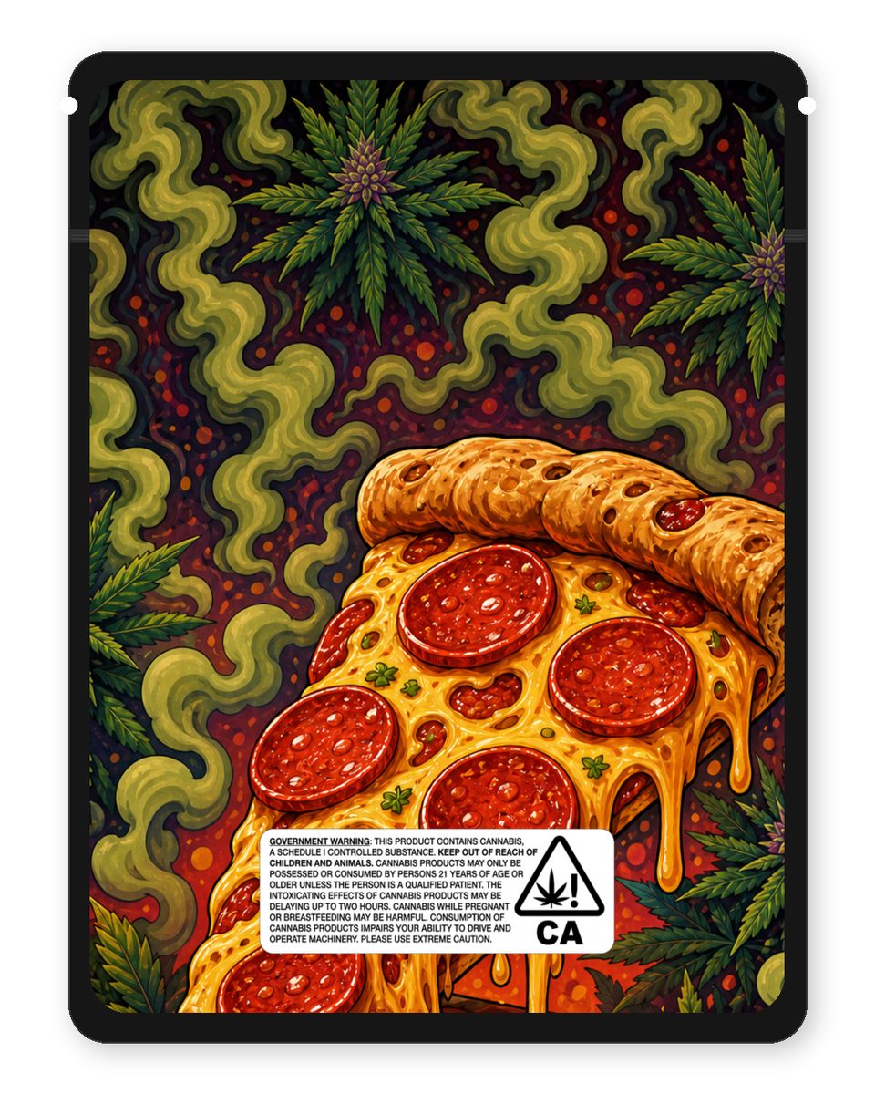 Piffaroni Pizzza custom 4"x5" mylar bag design (back)
