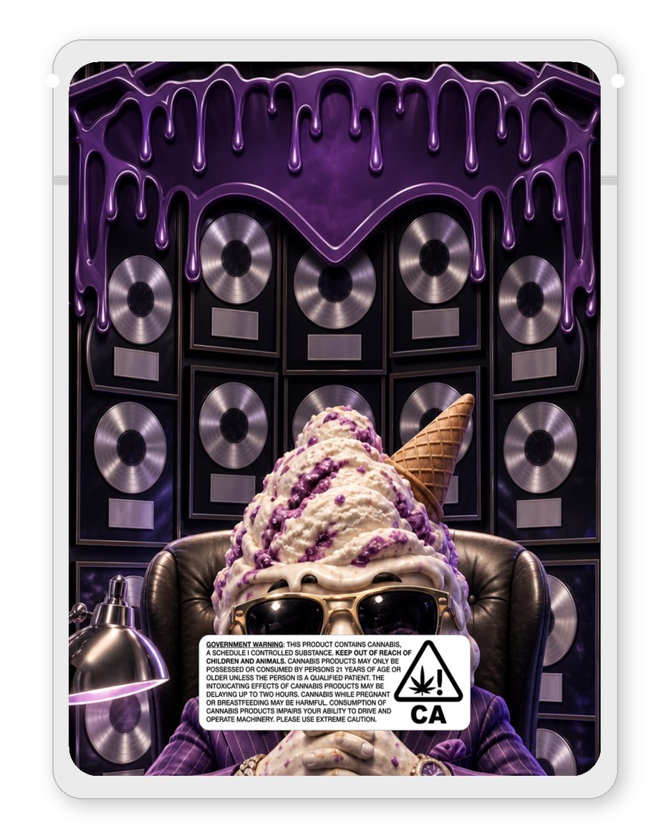 Platinum Gelato custom 4"x5" mylar bag design (back)
