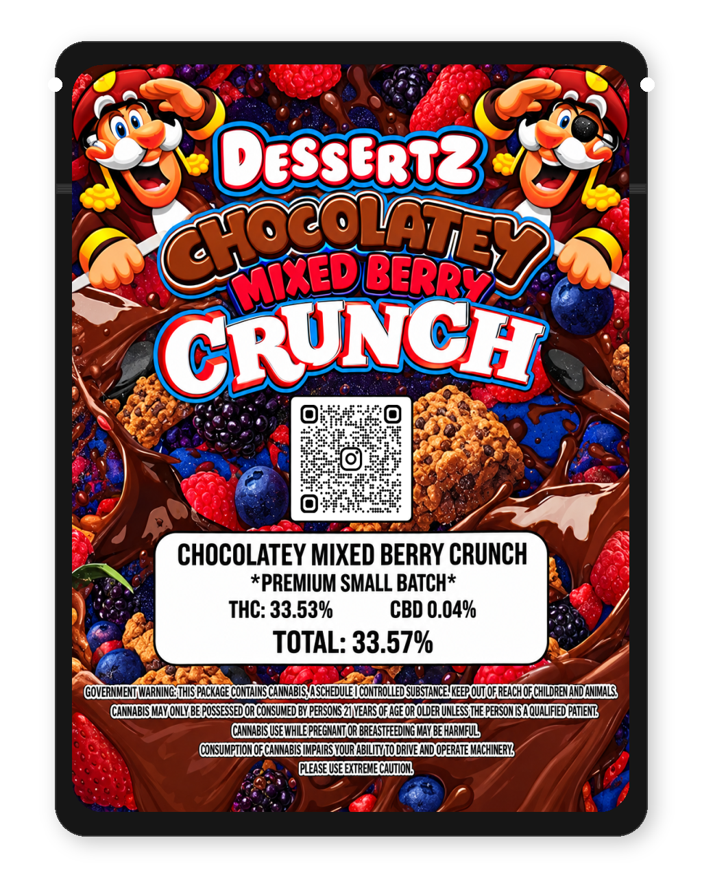 Dessertz 3.5g Mylar Bags - Chocolatey Mixed Berry Crunch Back Design
