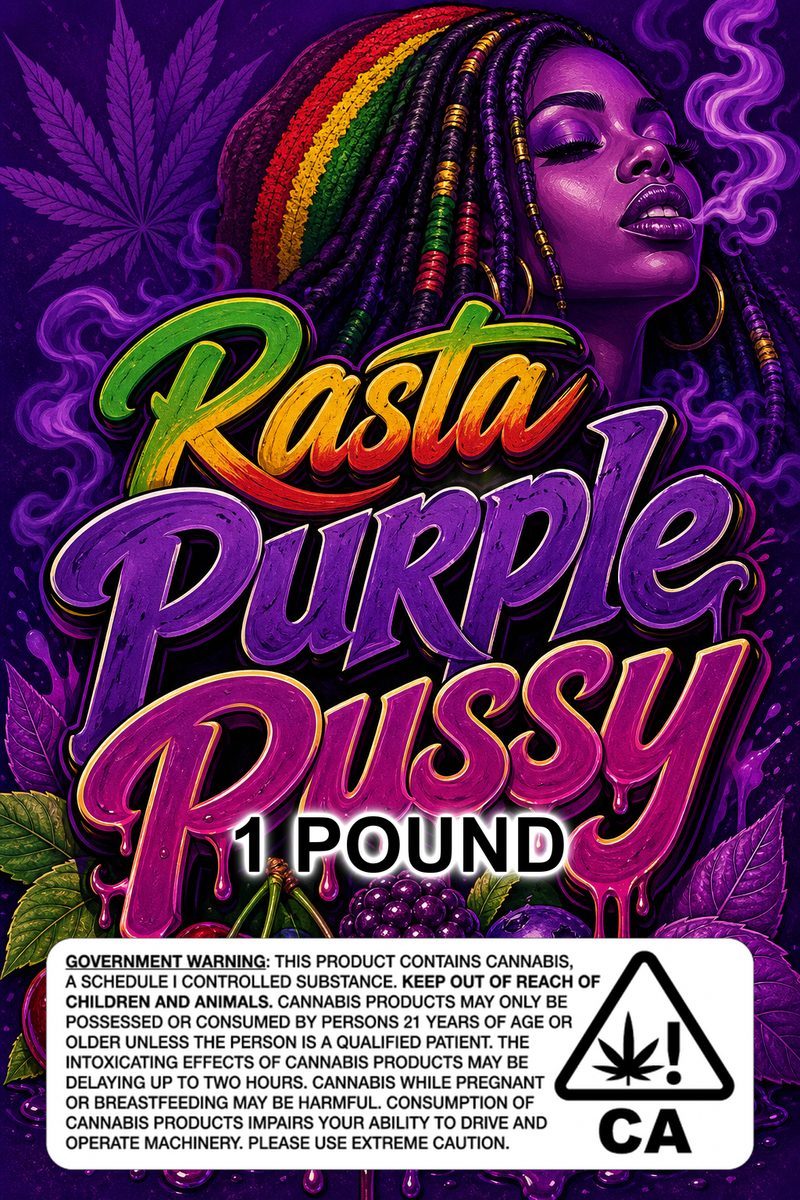 Rasta Purple Pussy custom 6x9 pound bag sticker / turkey-bag flavor label
