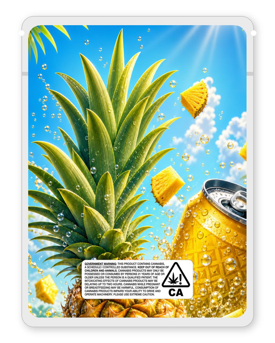 Pineapple Soda custom 4"x5" mylar bag design (back)