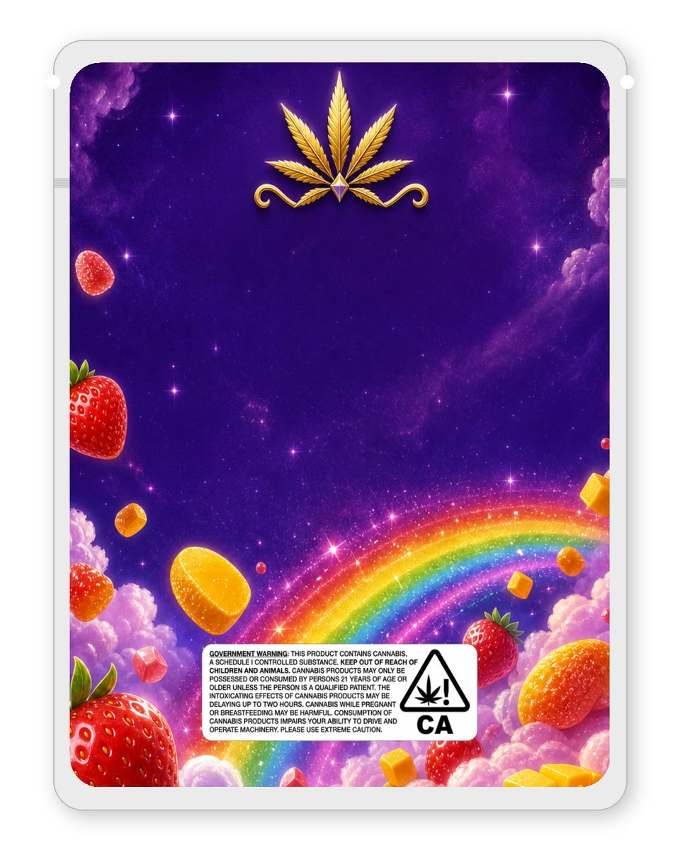 Strawberry mango custom 4"x5" mylar bag design (back)