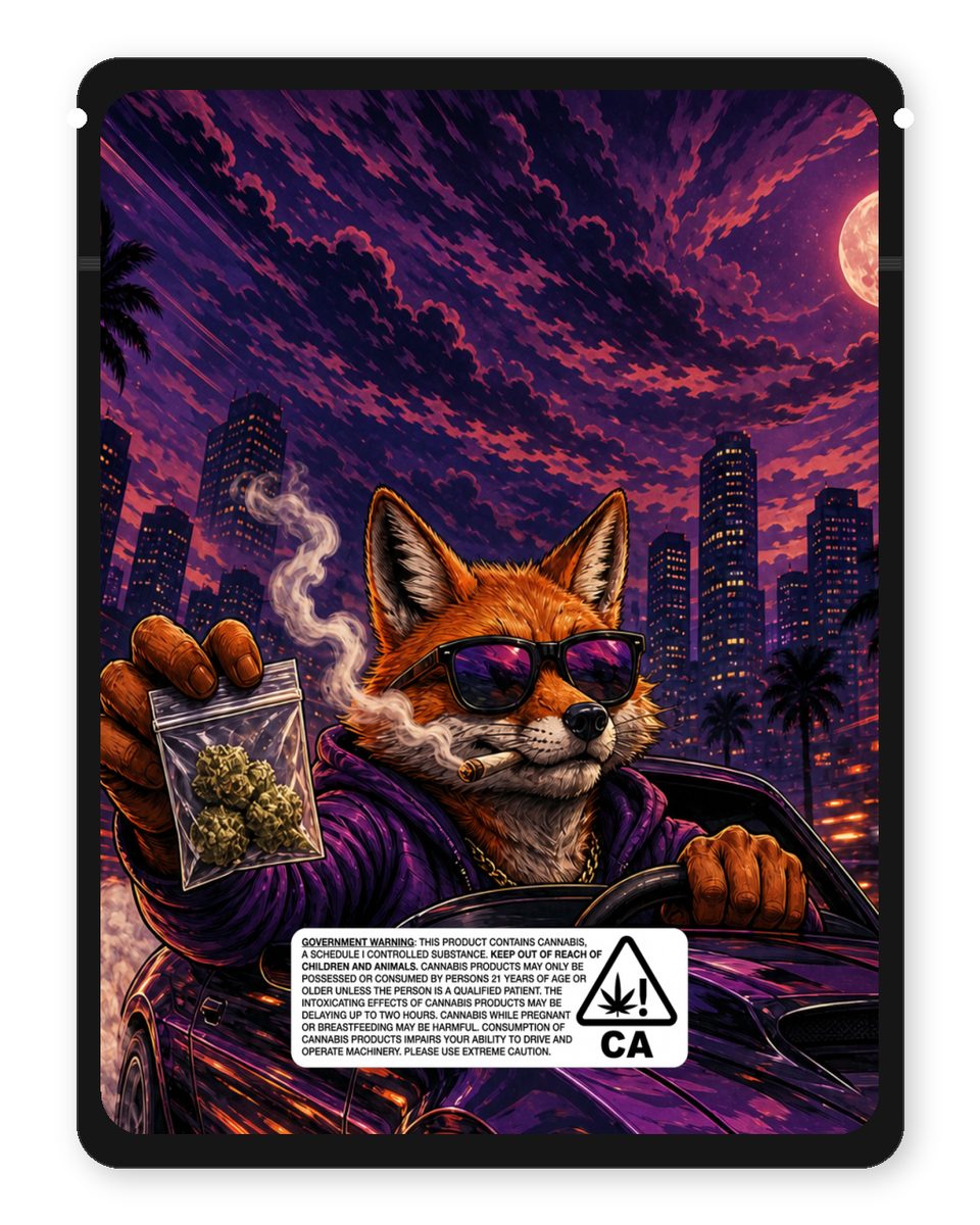 Foxes Only custom 4"x5" mylar bag design (back)