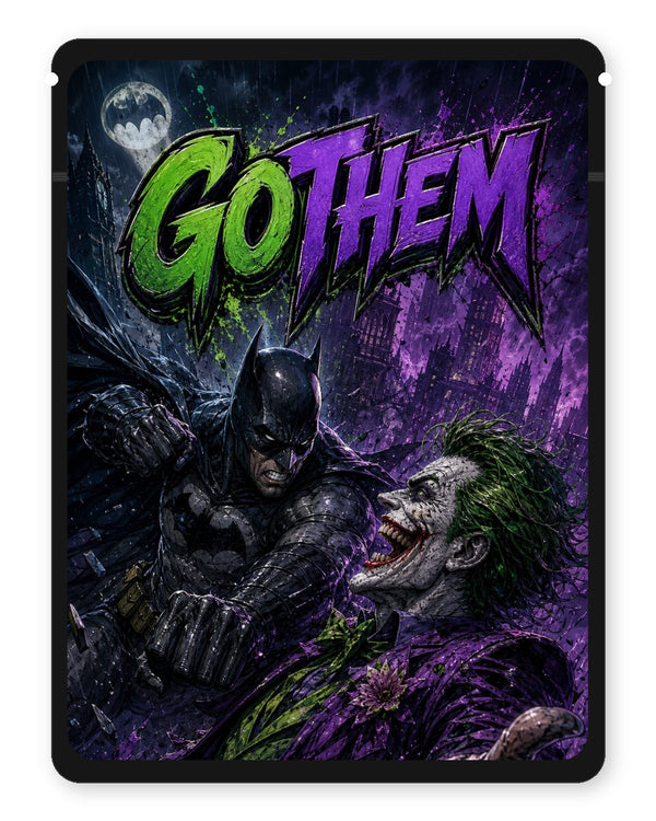 GOTHEM custom 4"x5" mylar bag design (front)