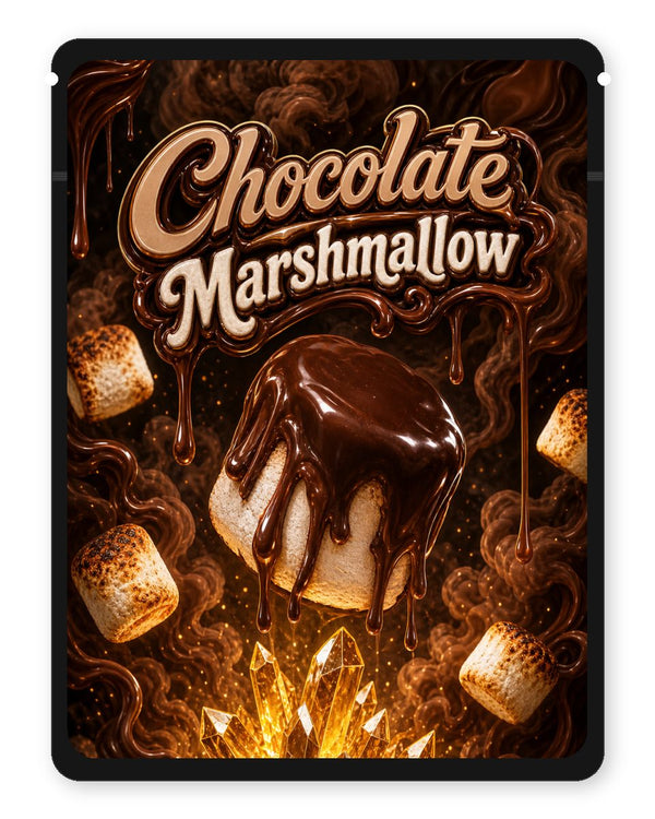 Chocolate Marshmallow custom 4"x5" mylar bag design (front)