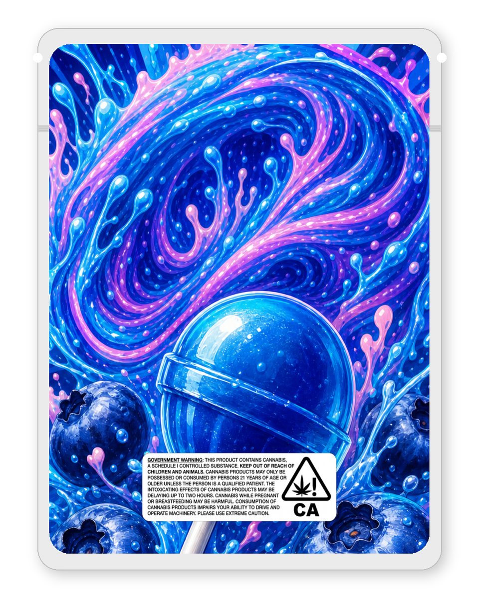 Blue blow pop custom 4"x5" mylar bag design (back)