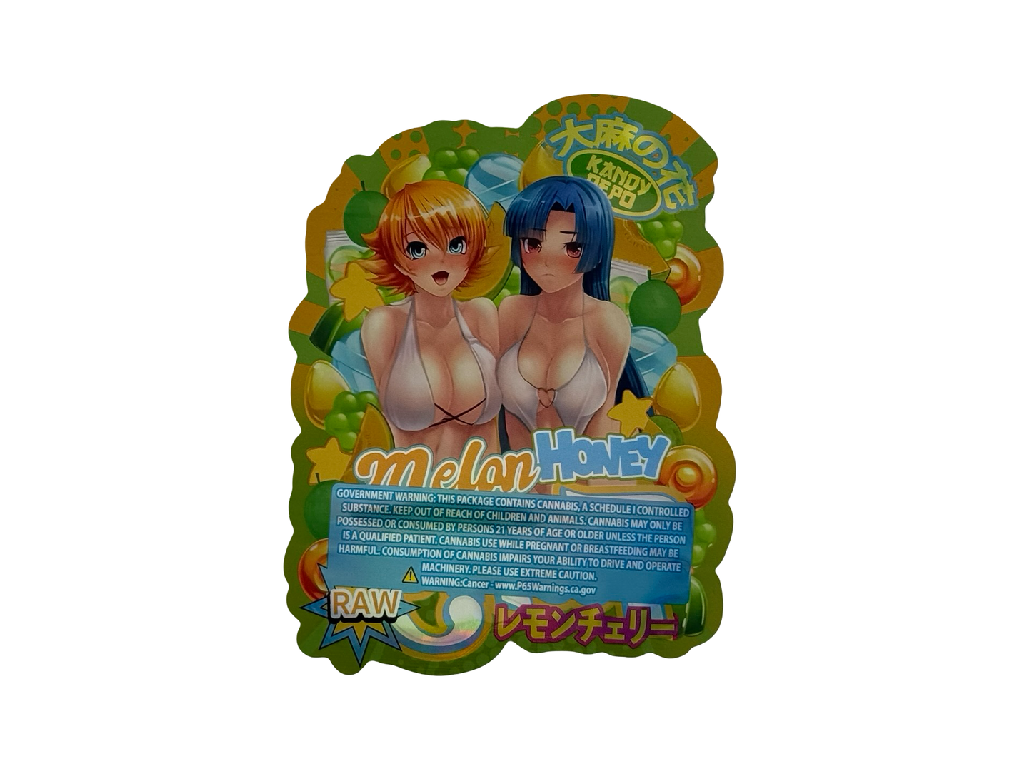 Honey Melon Taffy mylar bag — back