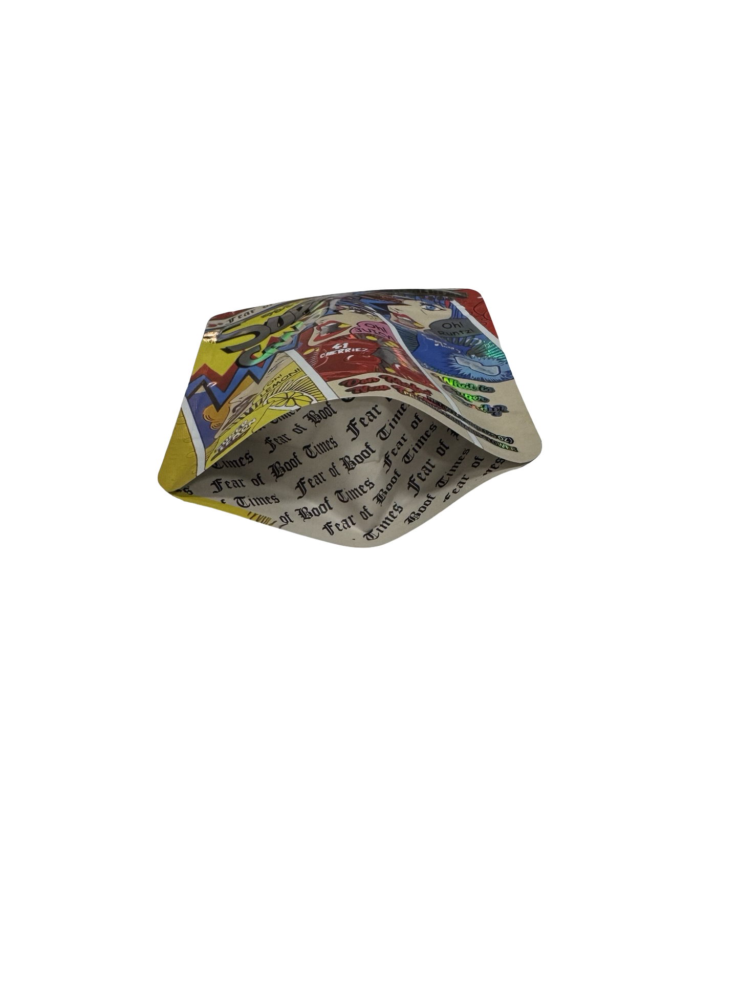 Super Candy 3.5g mylar bag, 4×5 in — Don Merfos, printed gusset — side view