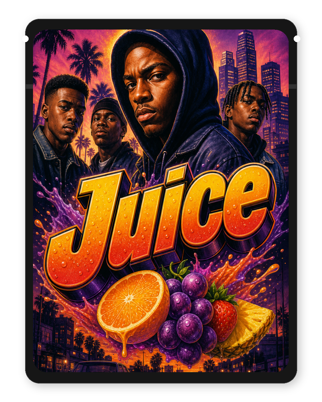 Juice custom mylar bag — front (black bag)