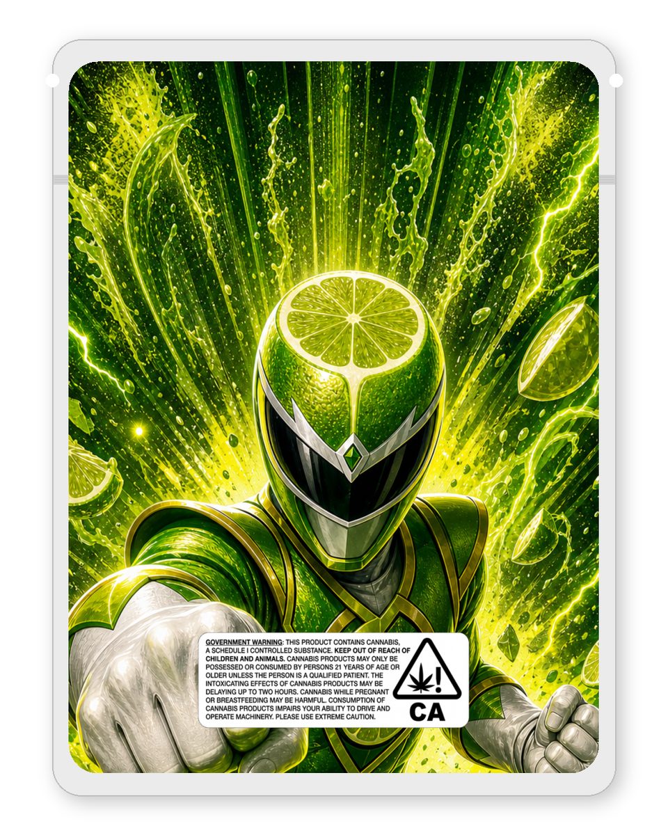 Mighty Lime custom 4"x5" mylar bag design (back)