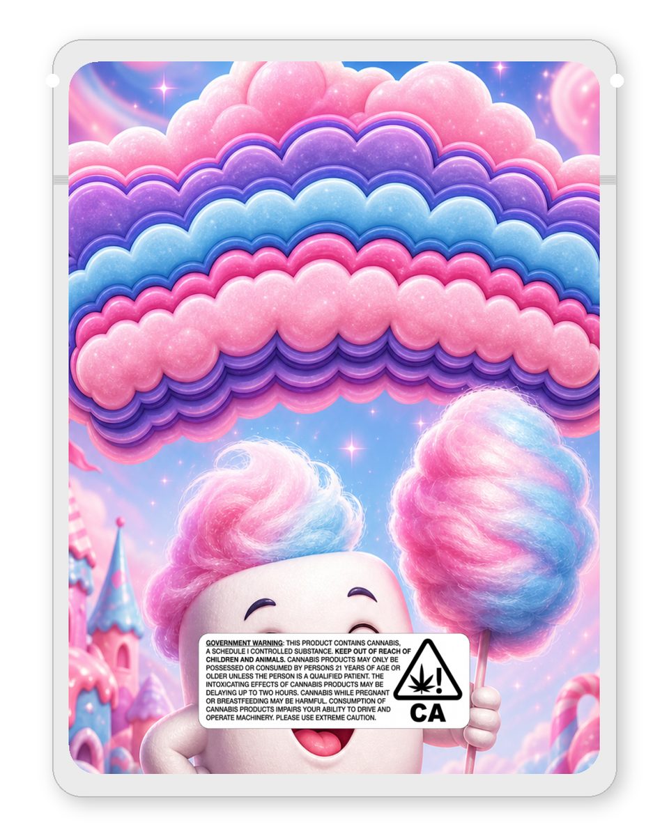Sweet Cotton Candy Marshmallow custom 4"x5" mylar bag design (back)