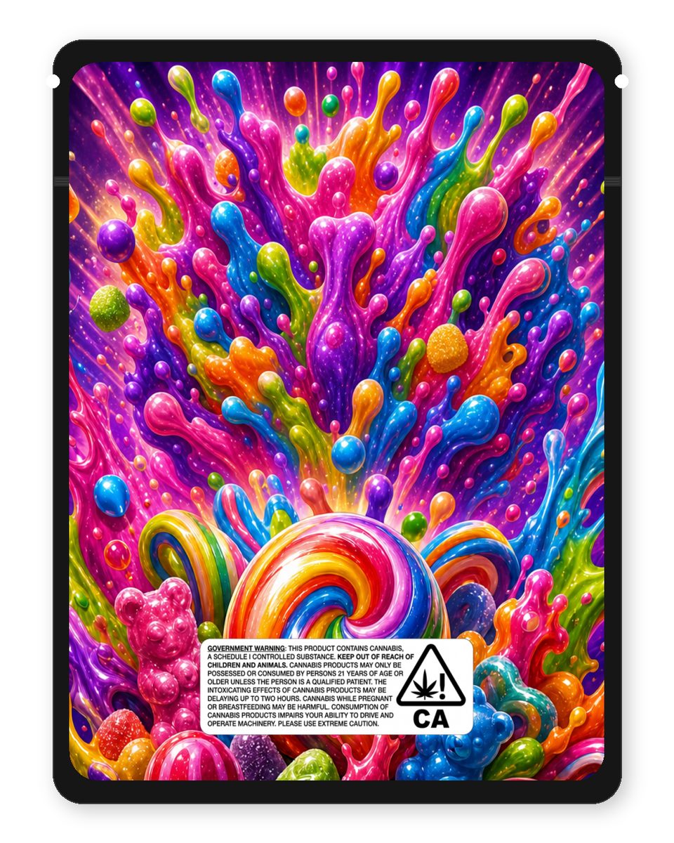 Dirty Exotic Candy custom 4"x5" mylar bag design (back)