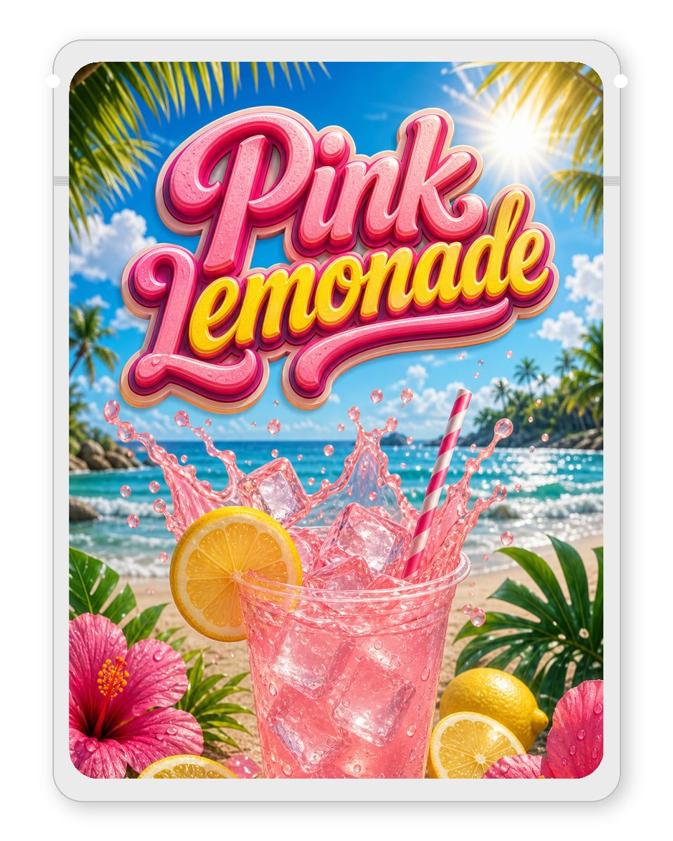 Pink lemonade custom 4"x5" mylar bag design (front)