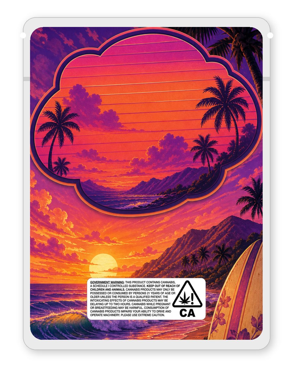 Coconut Kush Coast custom 4"x5" mylar bag design (back)