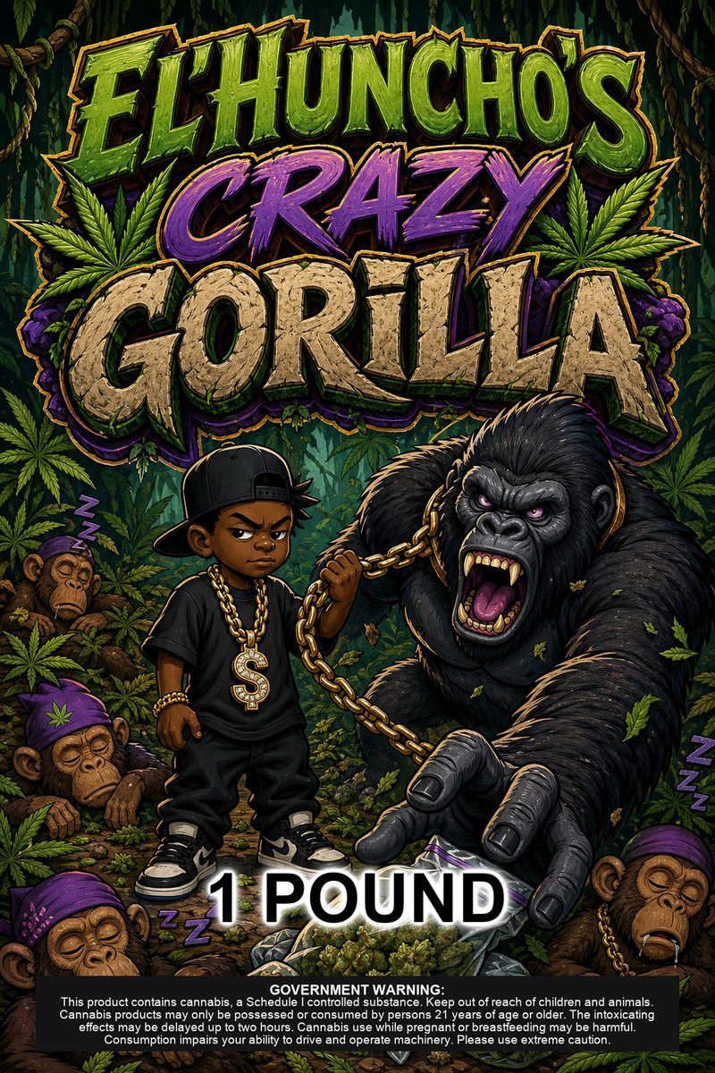 El'Huncho's Crazy Gorilla custom 6x9 pound bag sticker / turkey-bag flavor label