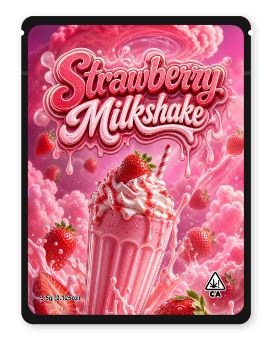 Strawberry Milkshake custom 4"x5" mylar bag design (front)