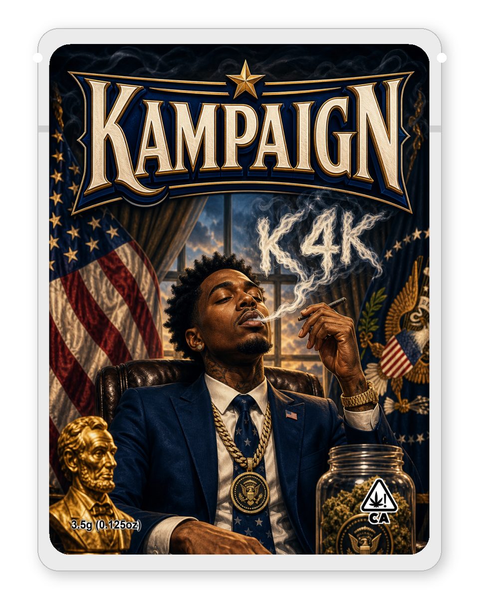 KAMPAIGN custom 4"x5" mylar bag design (front)