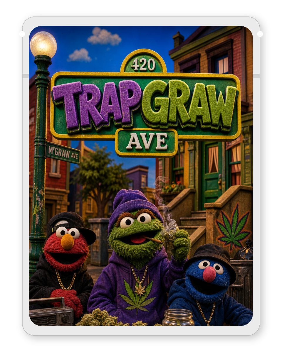 TrapGraw Ave custom 4"x5" mylar bag design (front)