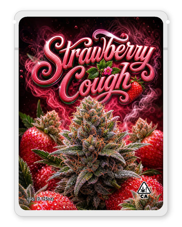 strawberry cough custom 4"x5" mylar bag design (front)