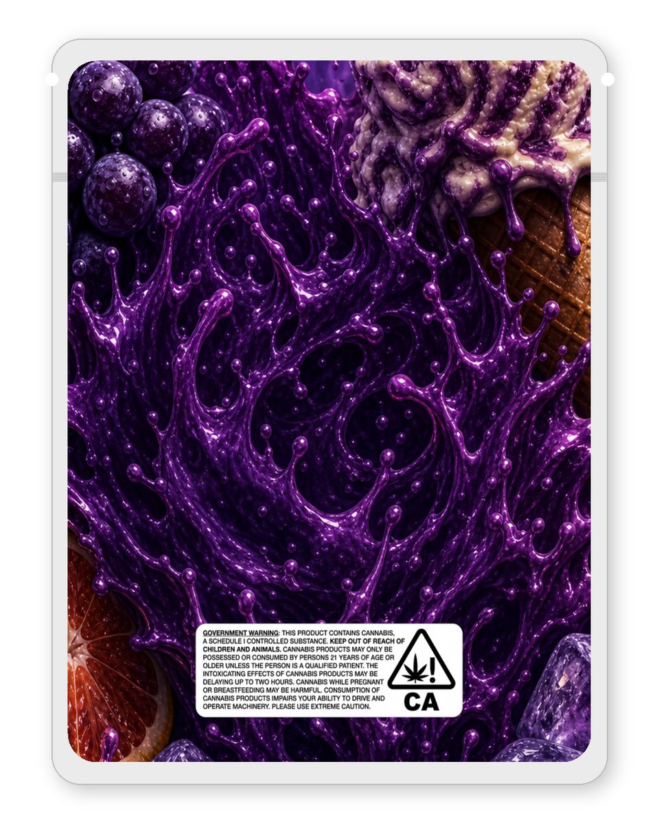 Purple Punch x Gelato #44 custom 4"x5" mylar bag design (back)