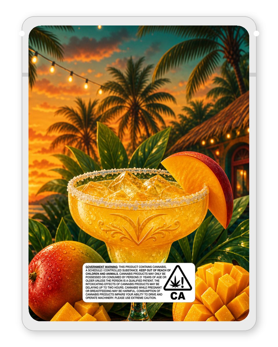 Mango margarita custom 4"x5" mylar bag design (back)